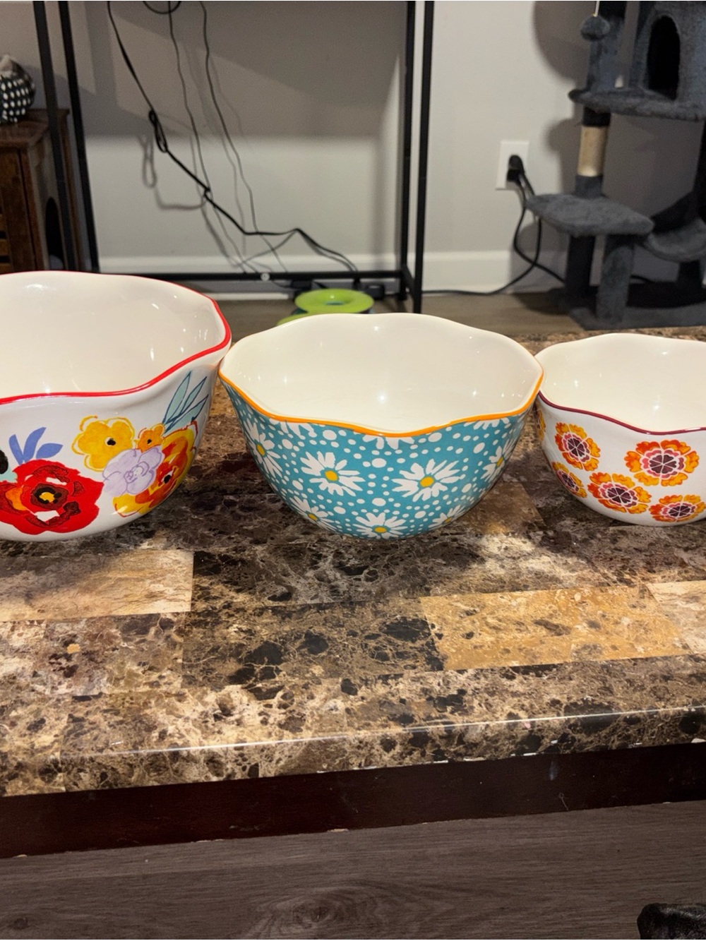 RACHEL Rachel Roy Floral Nesting Melamine Bowls in Turquoise, Red, Yellow